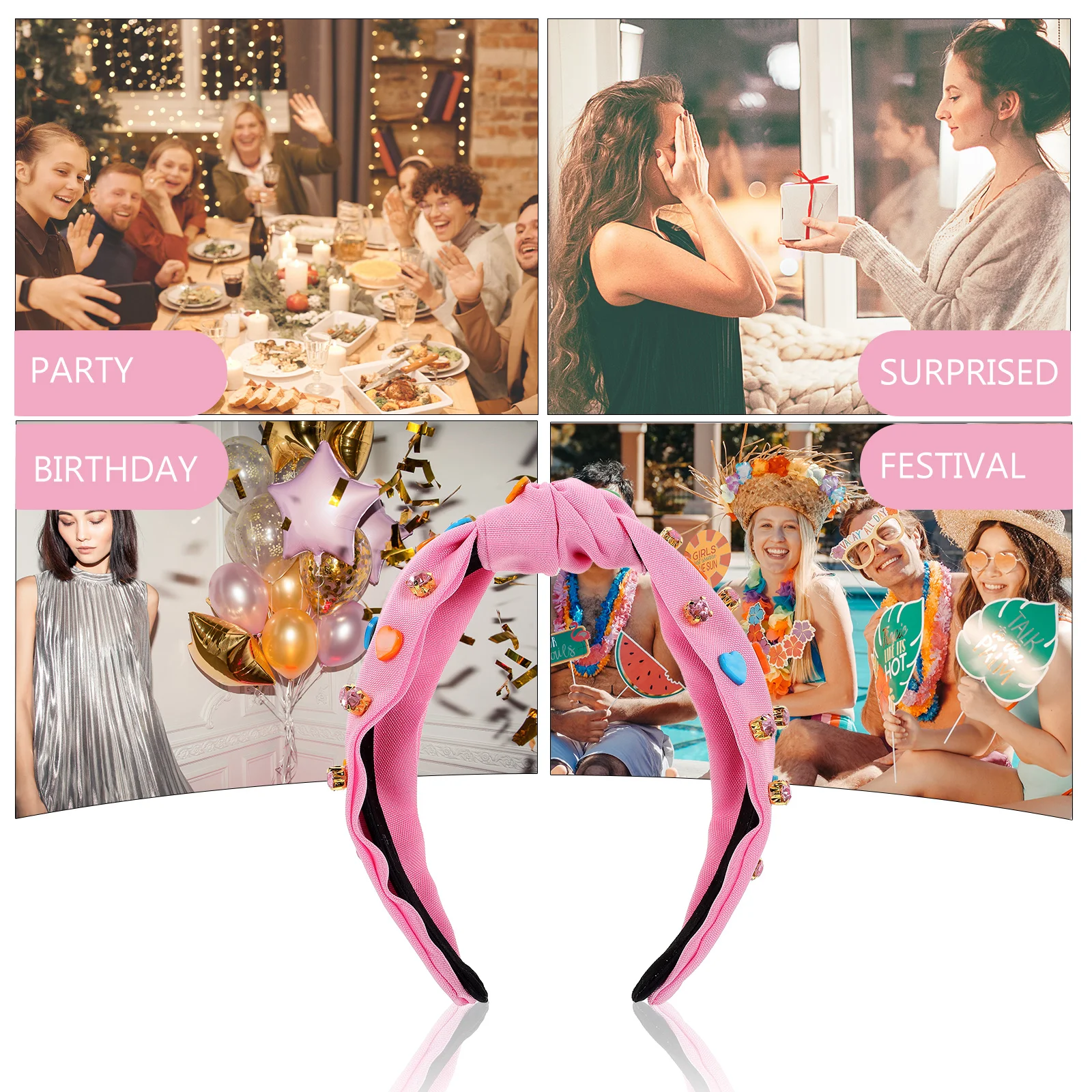 

Heart Shape Headband Candy Colors Rhinestones Valentines Day Party Knotted Headband Womens Fashion Hair Accessory