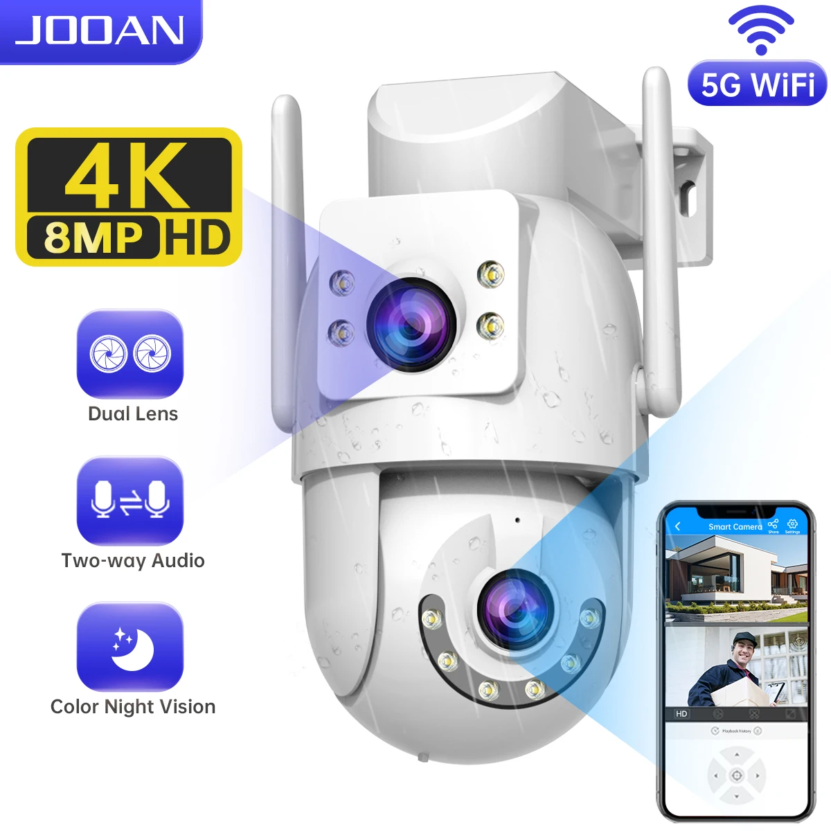 

JOOAN 3MP 5MP PTZ Wifi Камера Цветная ночная IP камера AI Отслеживающая наружная камера видеонаблюдения ONVIF Беспроводная камера видеонаблюдения