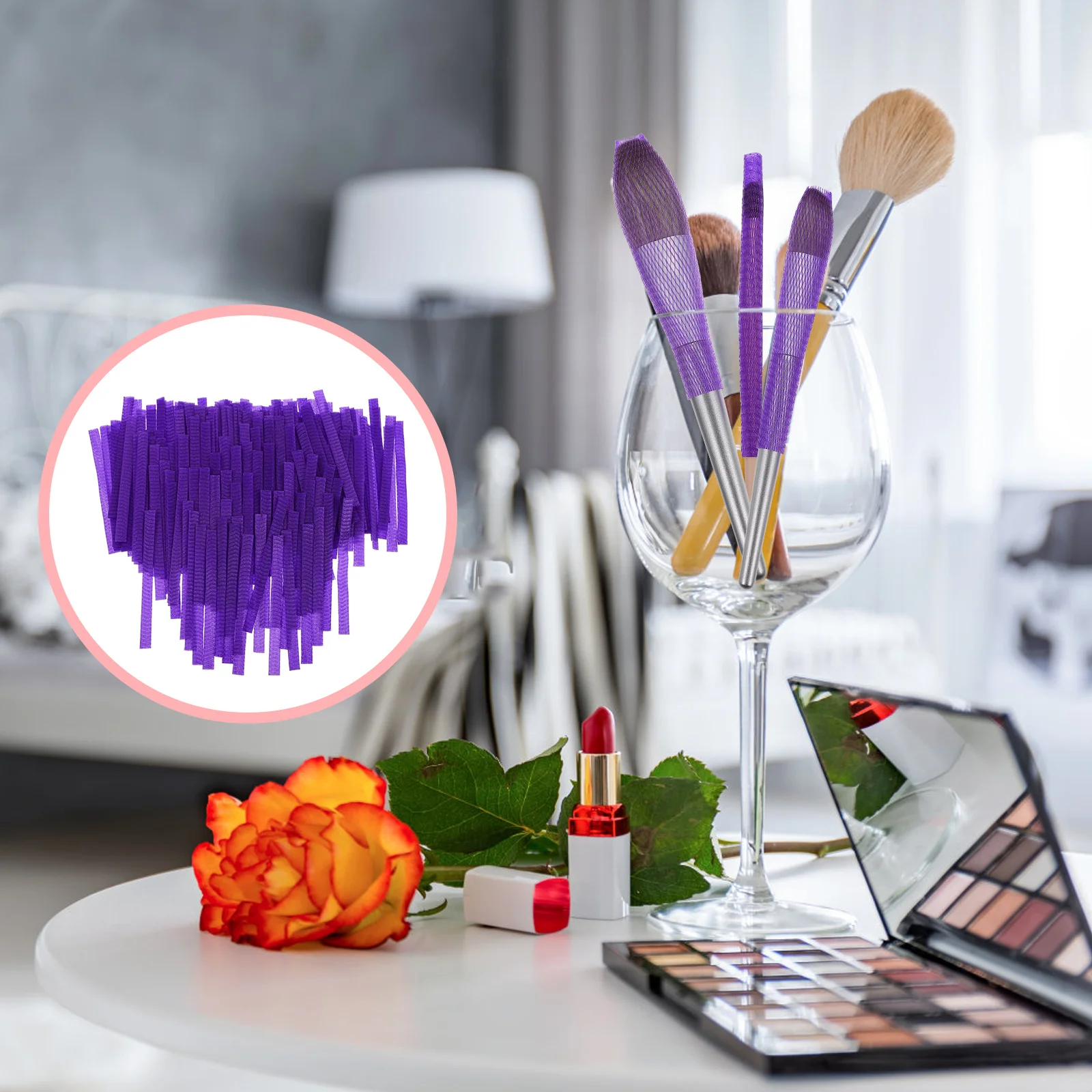 

150Pcs Makeup Brush Mesh Cover Reusable Protective Sleeves High Elasticity Dense Material for Travel Storage Protection