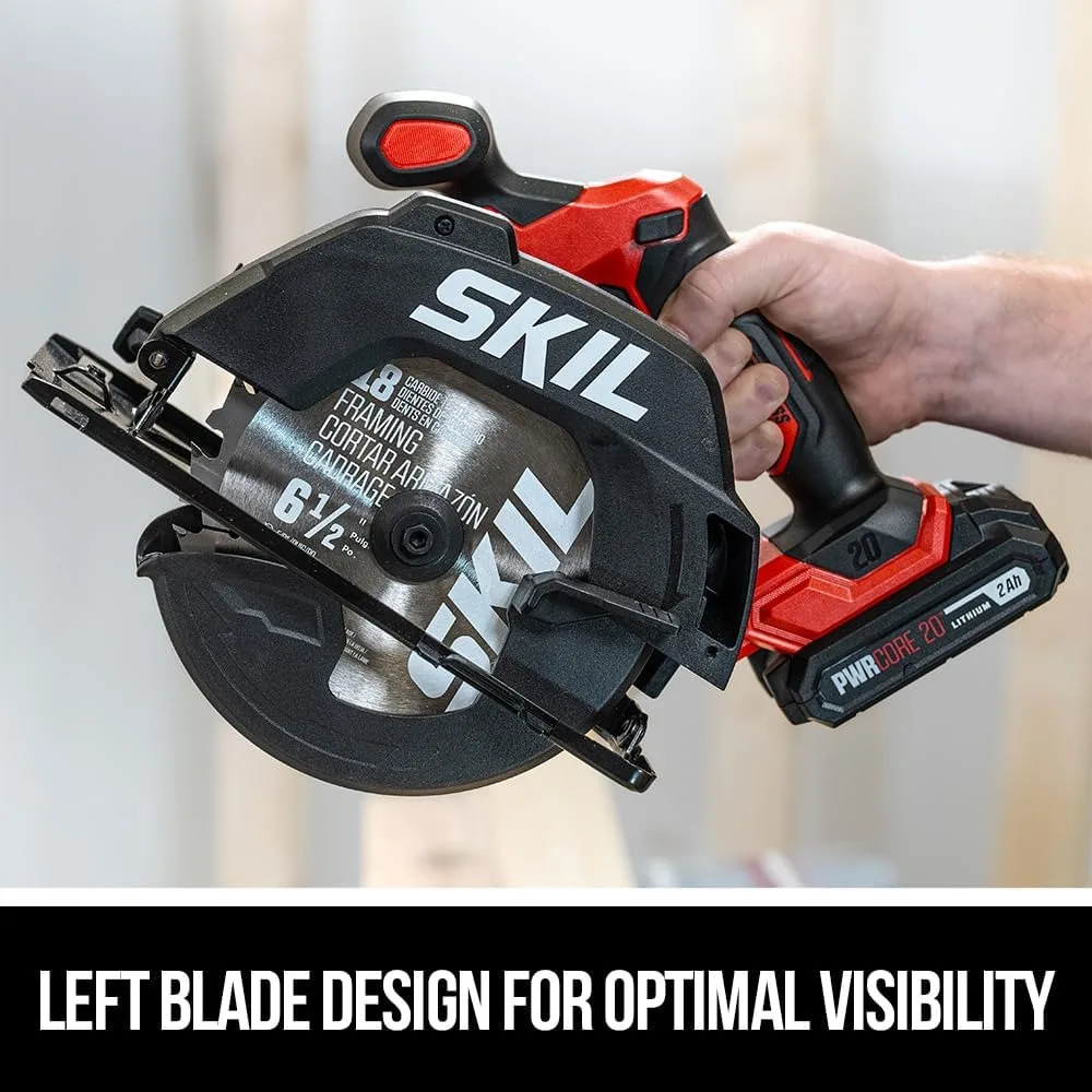 Kit sega circolare compatta a batteria da 20 V per il taglio del legno con 6-1/2 pollici. Lama, batteria da 2,0 Ah e caricabatterie