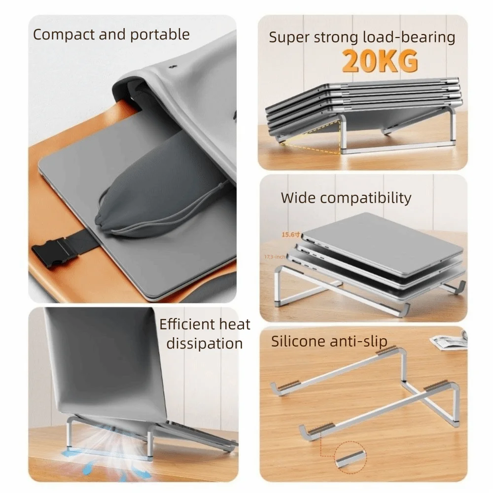 سبائك الألومنيوم حامل كمبيوتر محمول قابل للطي الارتفاع زيادة قابل للتعديل قوس الكمبيوتر المحمول المضادة للانزلاق تبديد الحرارة