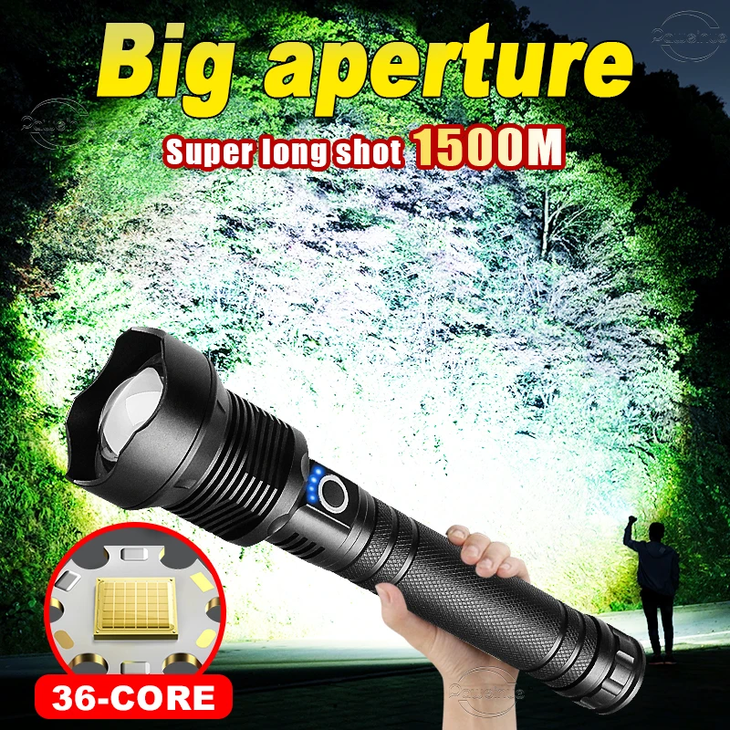 

10000LM High Power Led Flashlight Double Battery Zoom 2000m Usb Charging Flashlight Aluminum Alloy Self Defense Torch Light