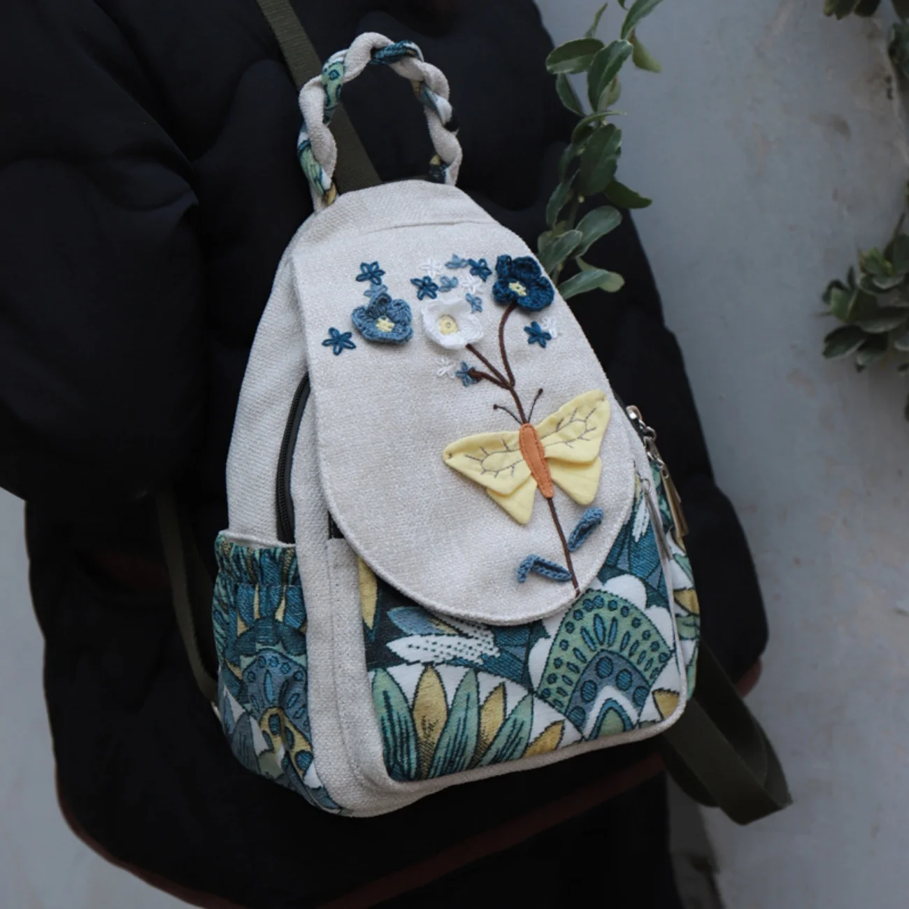 Handmade woven butterfly backpack multifunctional commuting bag, birthday gift for girlfriend