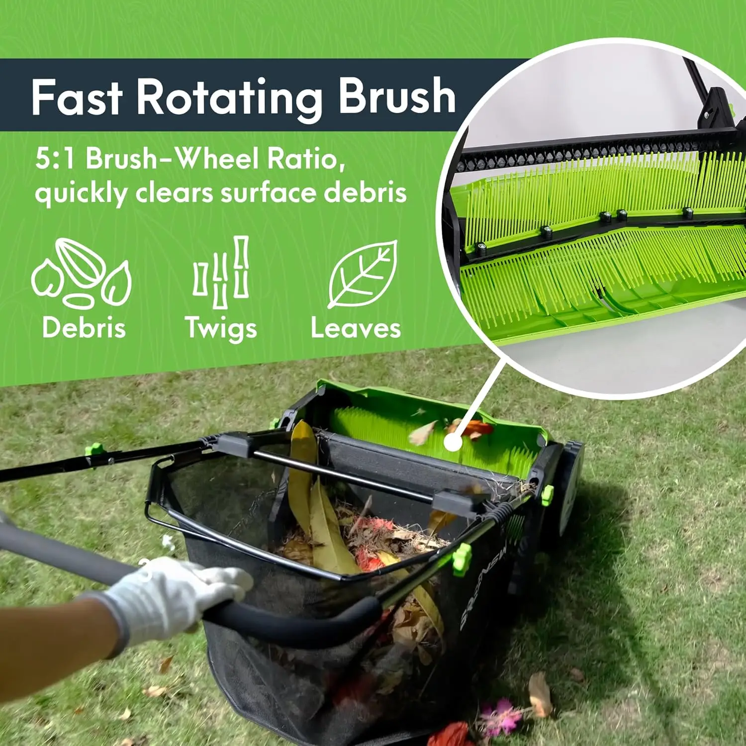 Imagem -04 - Pro Garden Push Lawn Sweeper Folhas e Grama Sweeper