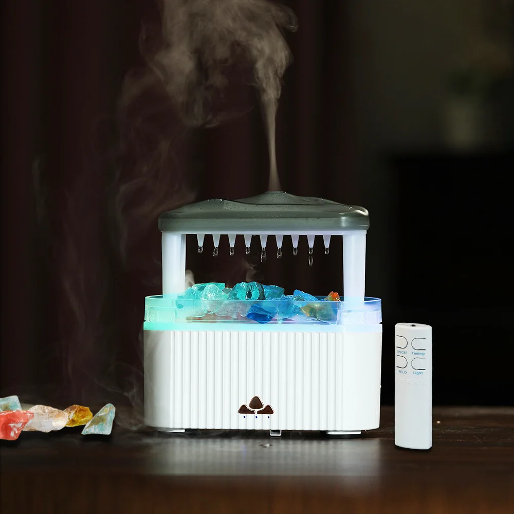

Simulated Raindrop Colorful Humidifier for Heavy Fog Home Office Atmosphere Light with Colorful Crystal Essential Oil Diffuser