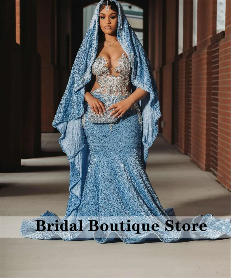 Nuovo arrivo 2025 abiti da ballo blu per ragazze nere con mantello perline diamanti gemme paillettes abito da festa di compleanno personalizzato