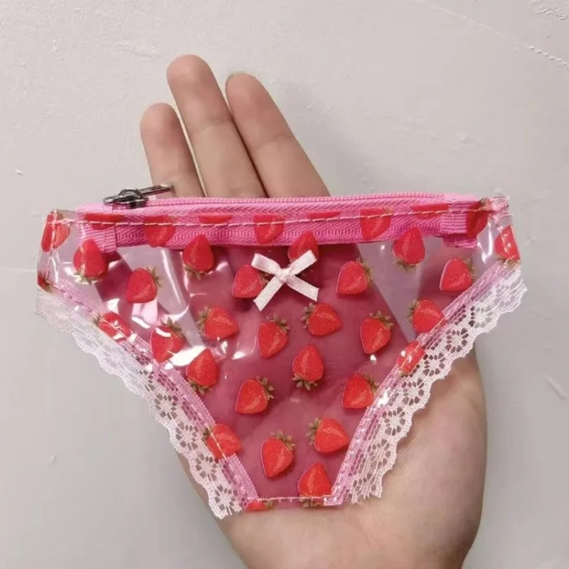Cute Transparent Briefs Styling Makeup Bag Cartoon Lace Zipper Storage Bag Student Pencil Case PVC Printed Waterproof Purse