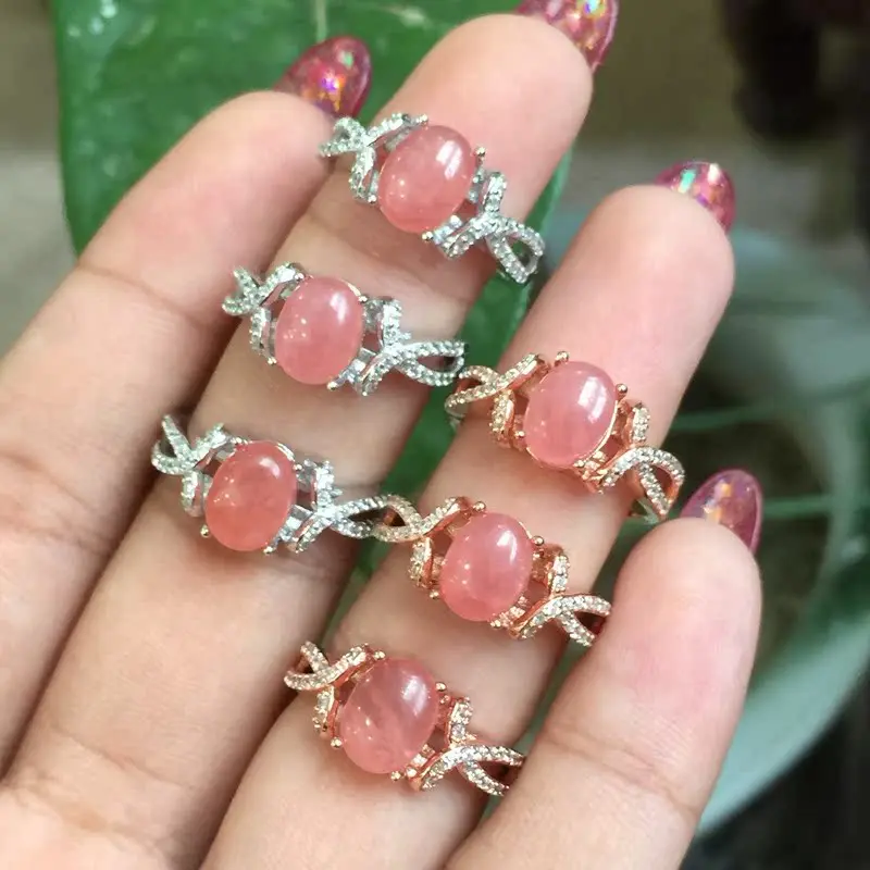 

Natural Type Rhodochrosite Ring 925 Silver Inlay