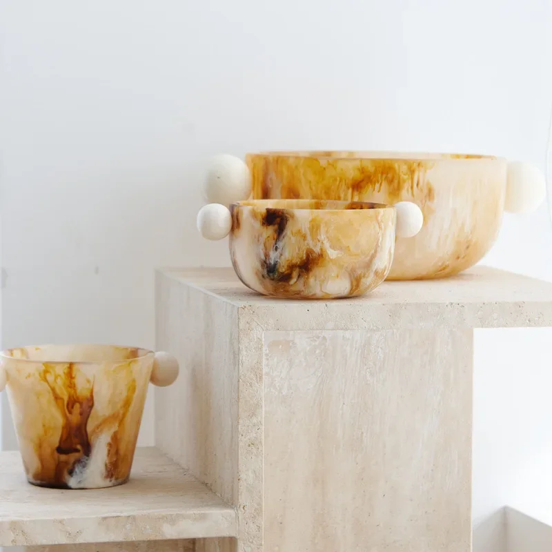 

Light luxury amber spherical handle decorative bowl long oval tray pyramid jewelry box decoration