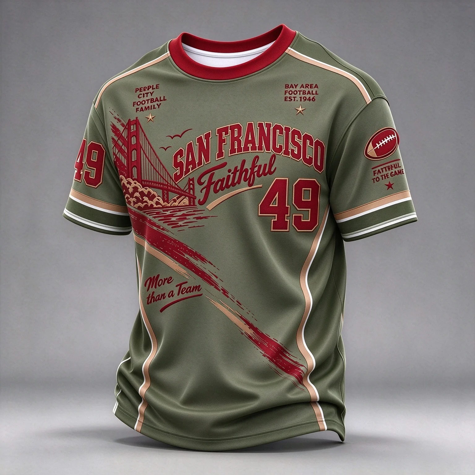 Street Style Men Rugby Fan T-shirt, San Francisco 49ers Retro Splash Golden Gate Bridge Print Sports Tee, Multi-color Link