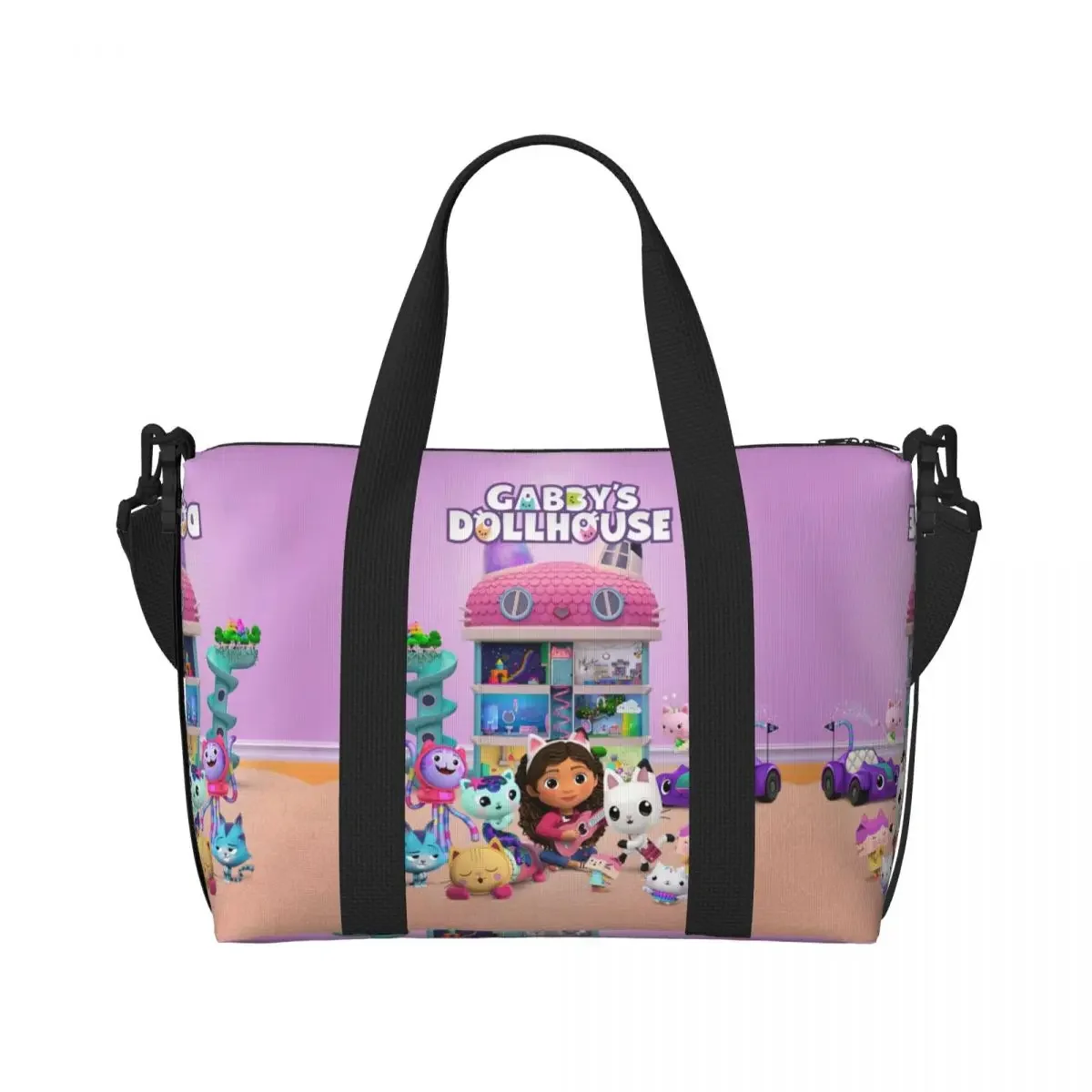 Borsa tote da spiaggia personalizzata G-Gabbyses Cartoon per donna, palestra extra large, borse per la spesa da viaggio per gatti Mercat
