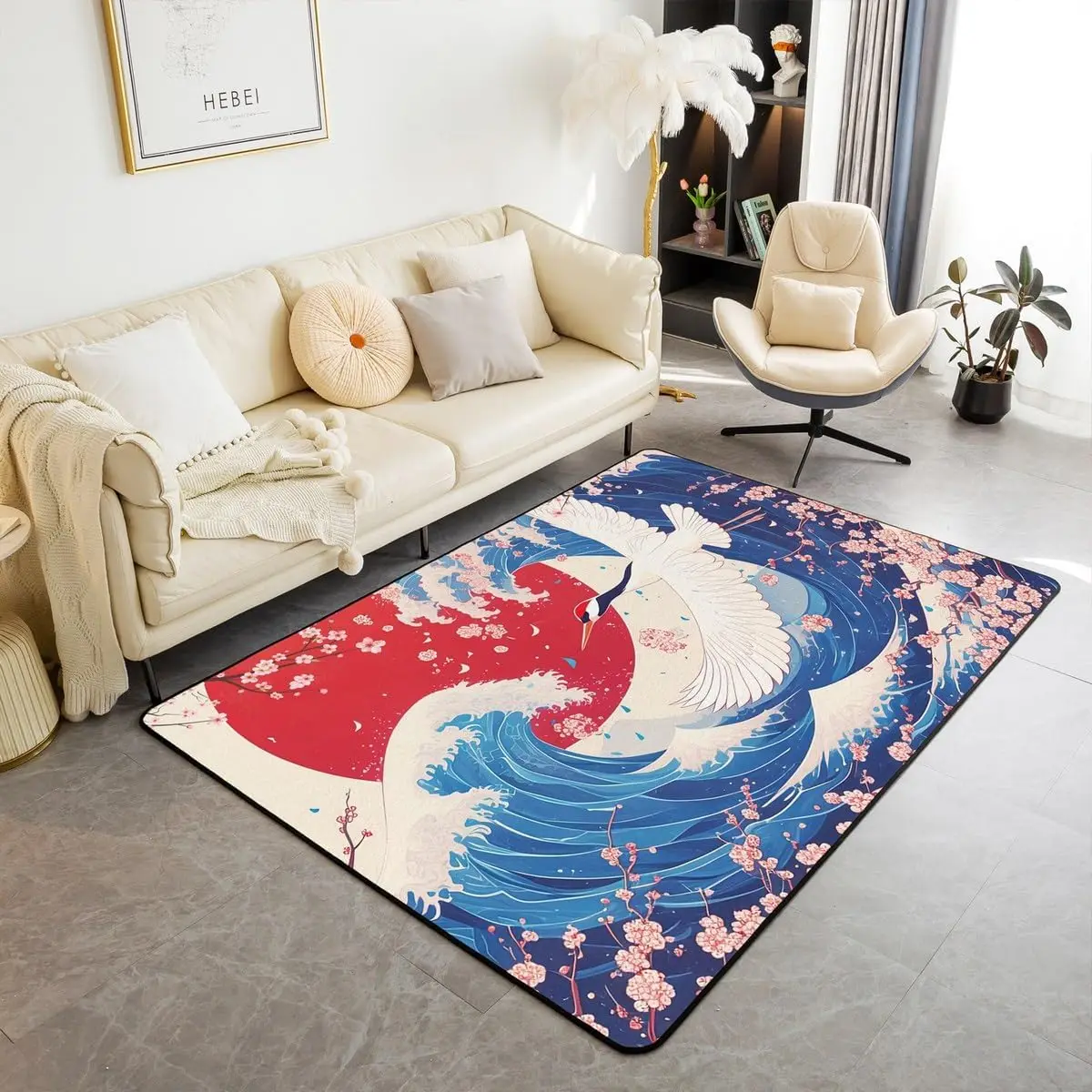 Camper Area Rug,Happy Camping Rug for Kids Boys Teens,Woodland Deer Hunting Themed Carpet Non Slip,Mountain Adventure