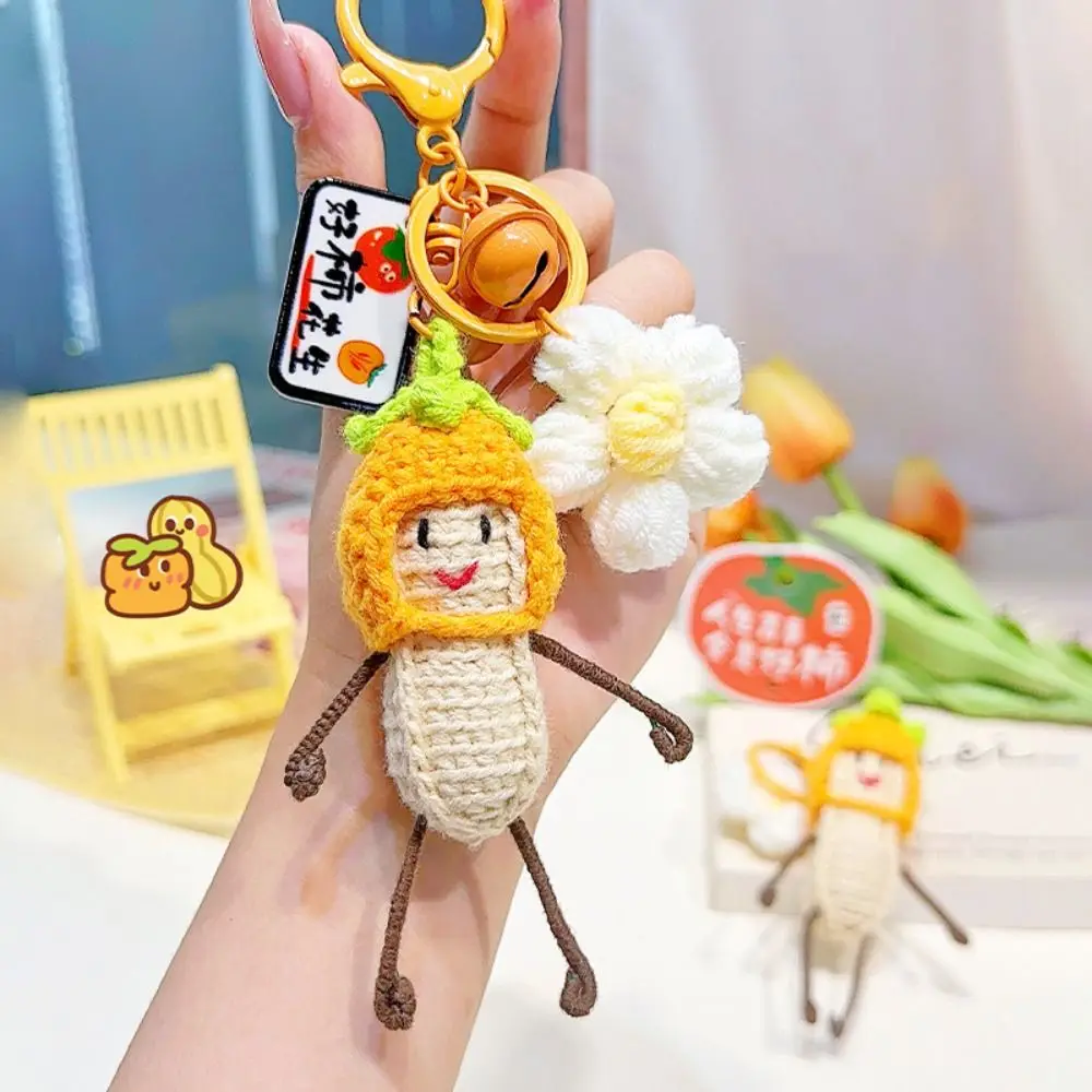 Creative Persimmon Head Cover Knitted Peanut Keychain Cartoon Cute Crochet Keychain Plush Good Meaning Bag Pendant Kids