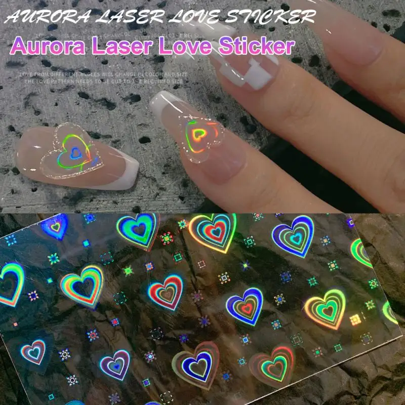 Heart Films Fashionable Long-lasting Easy To Use Unique Design Eye-catching Gradient Laser Heart Nail Art Flashing Dynamic Love