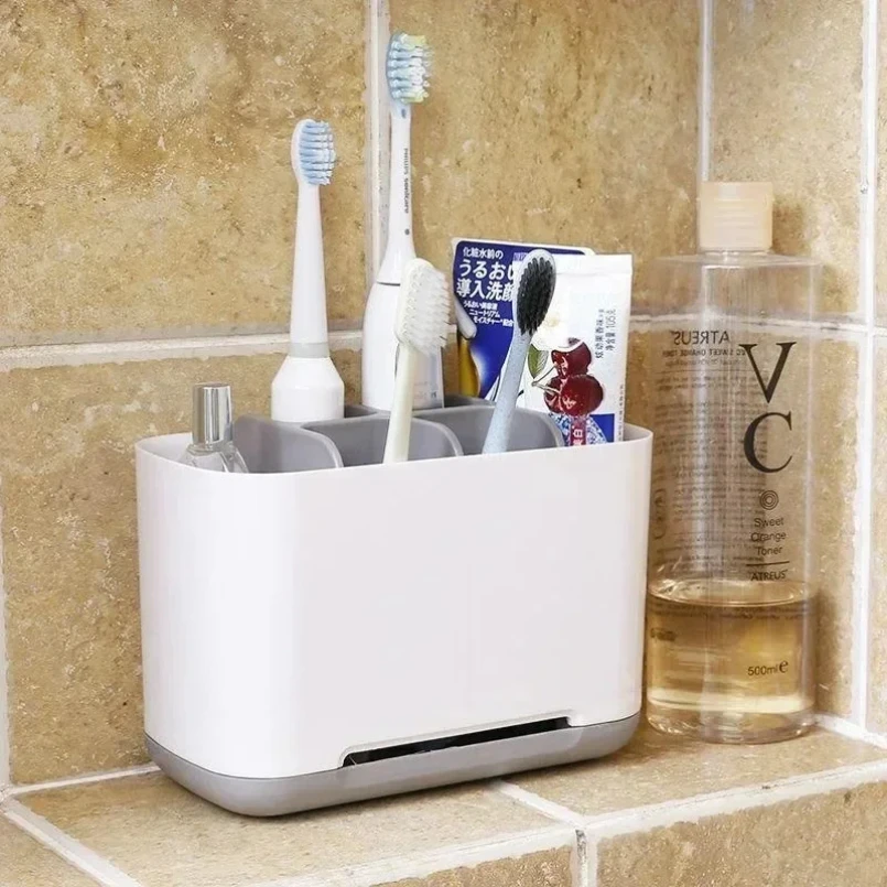 

Electric Toothbrush Makeup Brush Holder Toothpaste Storage Case Large Capacity Detachable Portable with Drain Hole Storage Rack