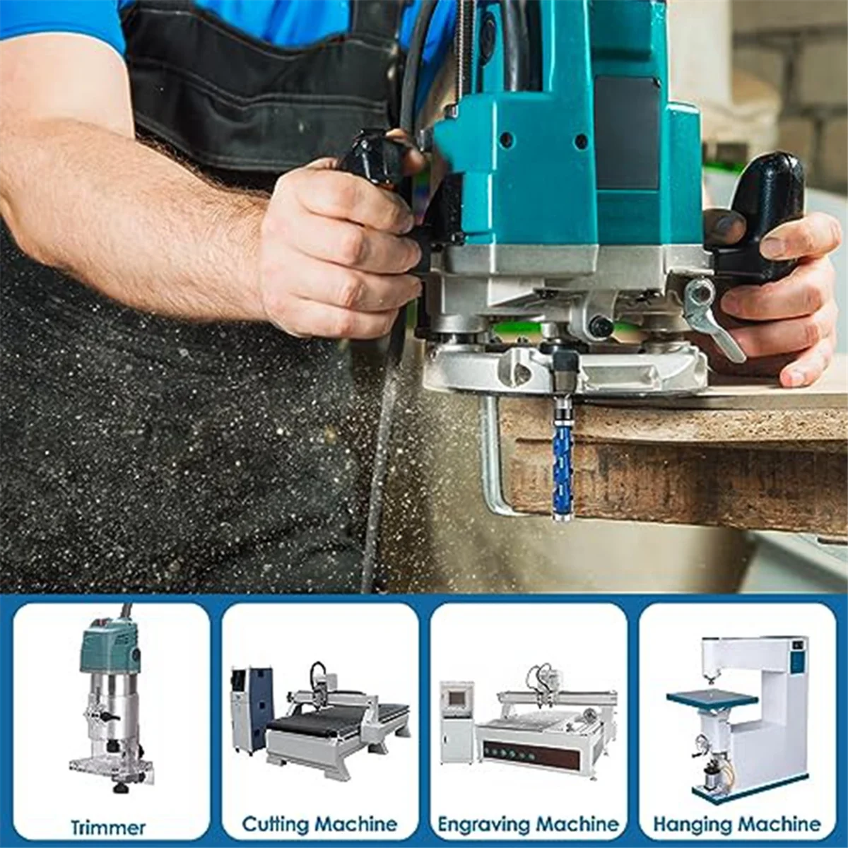 2Pc Flush Trim Router Bit Set 1/2Inch ,Double Bearing Spiral Trimming Tool Woodworking Milling Cutter Tool for Wood