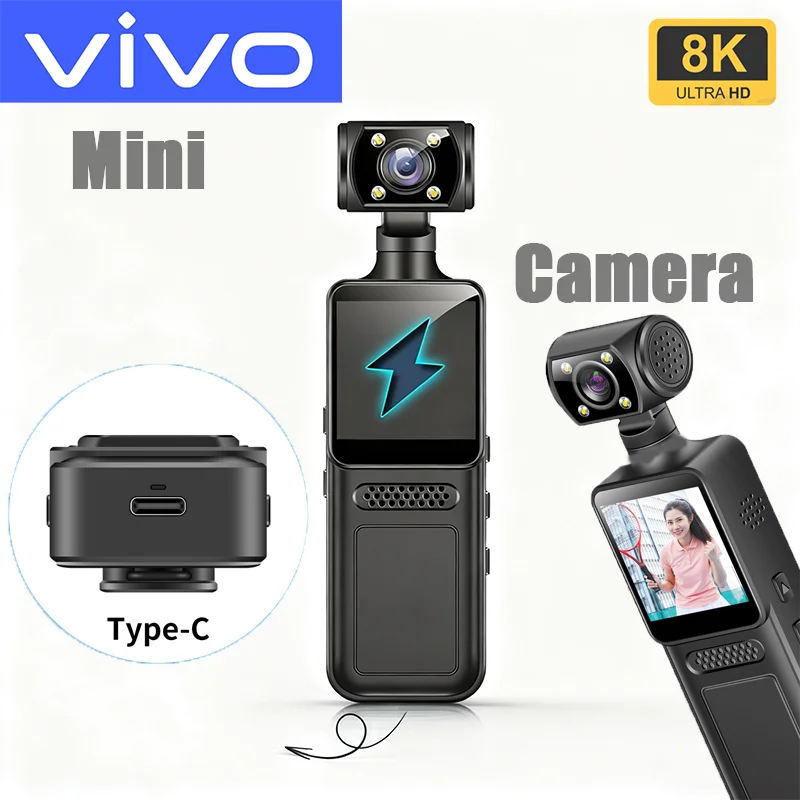 VIVO 8K HD Handheld Pocket Camera 180 ° Rotating Mini Portable Camera Wearable Night Vision Outdoor Sports Camera 2026 New