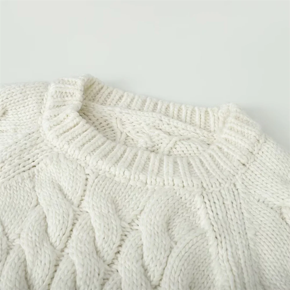 Maglione a maniche lunghe pullover girocollo lavorato a maglia con decorazione a cintura in pasta fritta solida nuovo stile semplice da donna