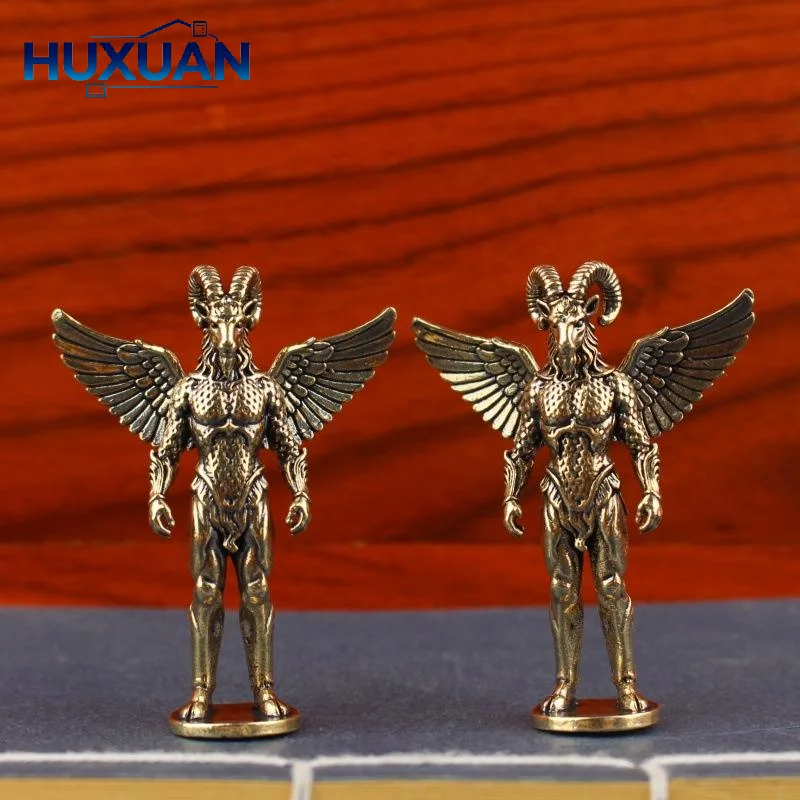 Brass Demon Sheep Figurine Retro Metal Craft, Tabletop Angel Sheep Human Face Decoration Creative Ornament Animal Sculpture