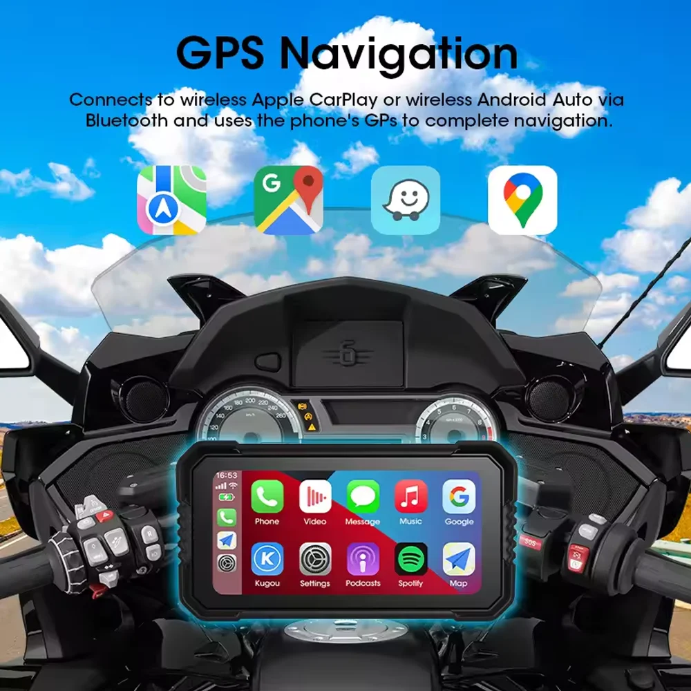 ALONVETER ポータブル 6.25 インチオートバイ CarPlay GPS ナビゲーション IP67 防水 DVR Carplay スクリーンモトデュアルカメラドライブレコーダー