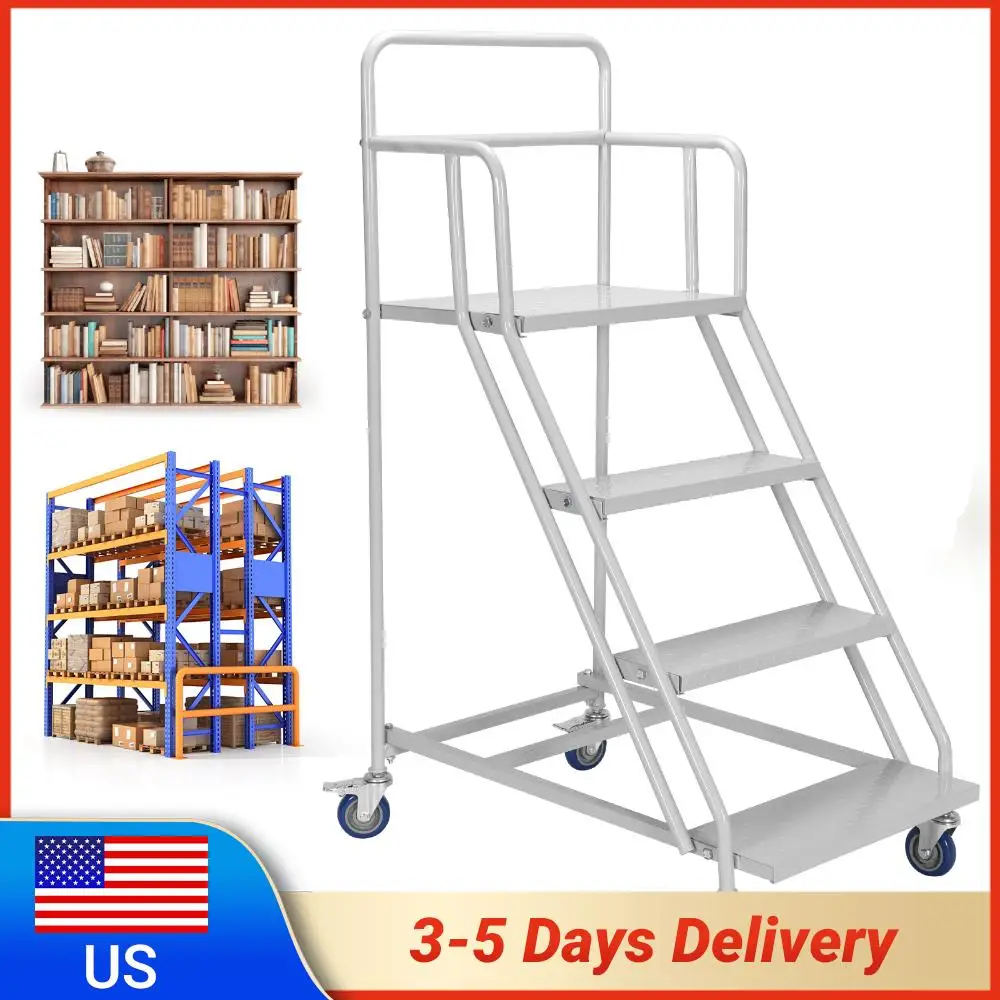 

Металлическая передвижная лестница-стремянка на 4 ступени с колесами, грузоподъемность 202 кг, для склада, супермаркета, библиотеки