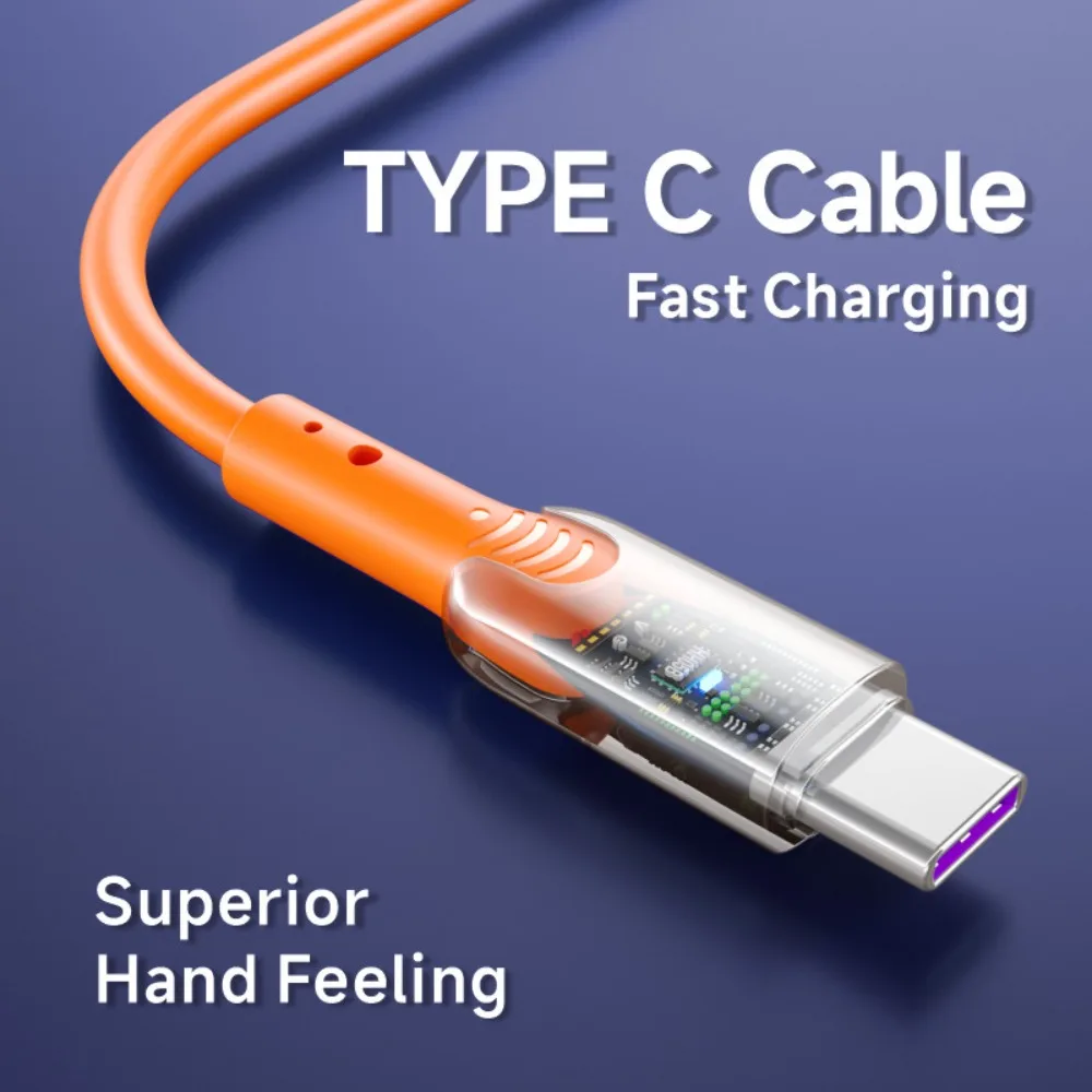 65W USB C Cable Orange 6A Fast Charging Wire Type C Data Cord Not Easily Broken Mobile Phone Cable Accessories