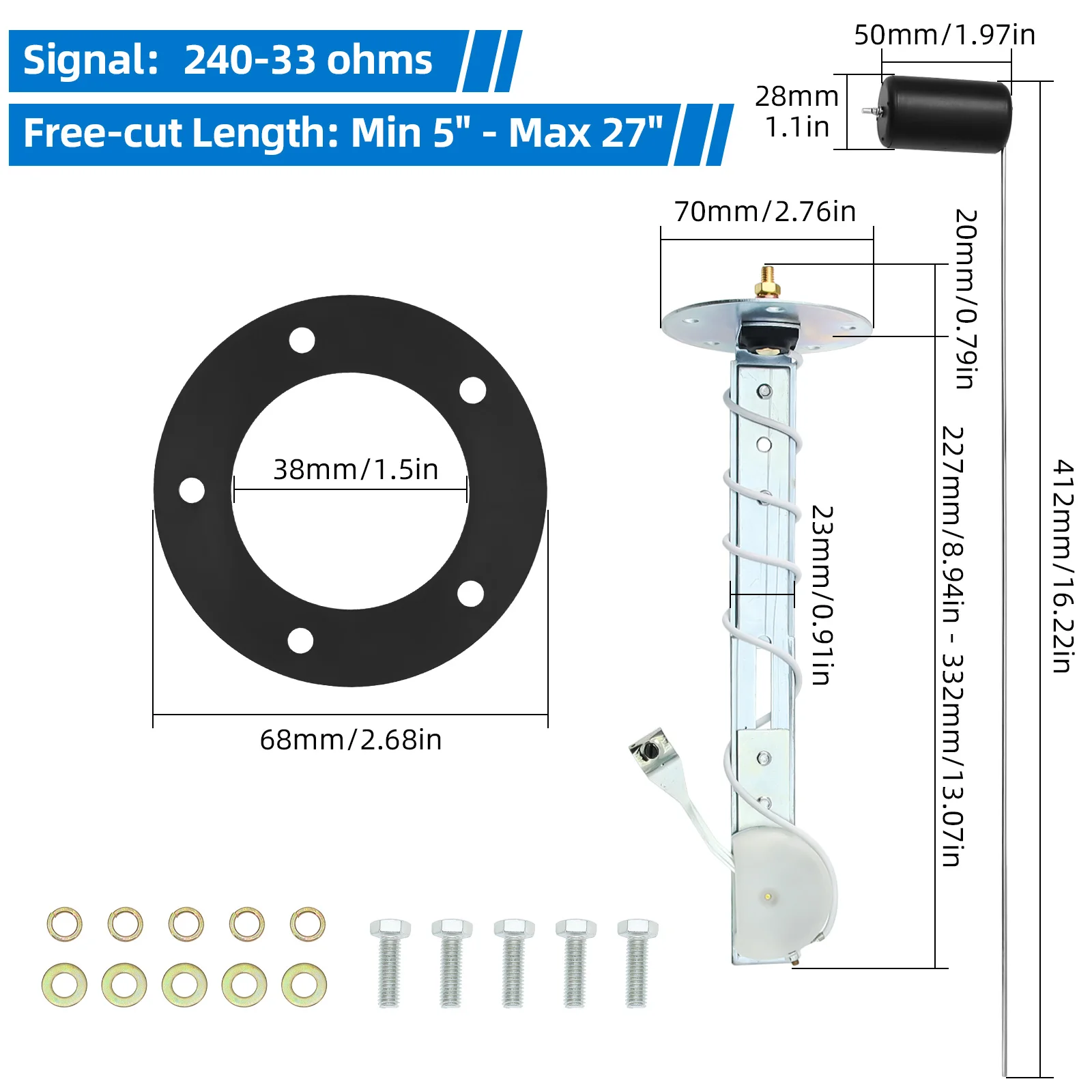 52mm Fuel Level Gauge 12V White LED Black Rim Universal Car Automotive Oil Level  Meter 240-33ohm Oil Press Water Temp Gauge view 6
