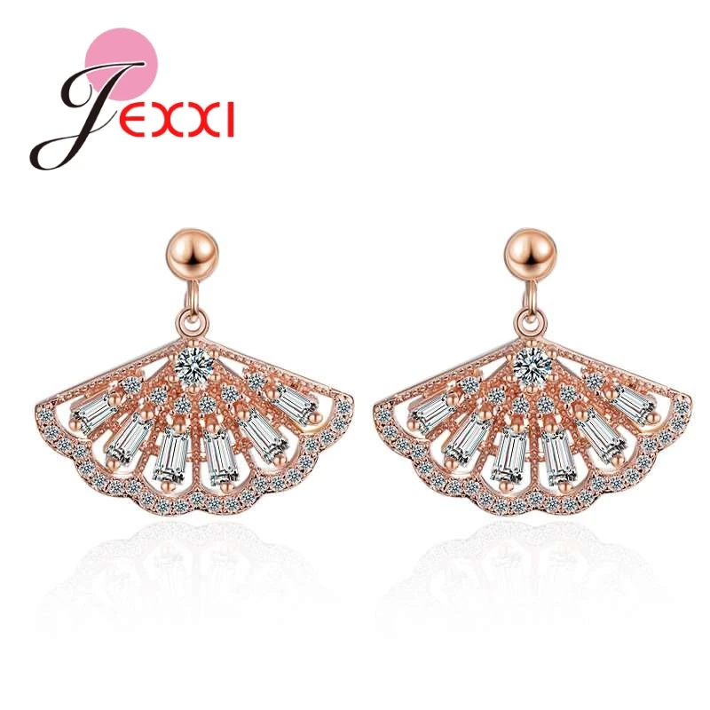 Luxurious Shininy Clear CZ Stones Sector Women Wedding Fashion Earring Jewelry 925 Sterling Silver Color Accessories Wholesale