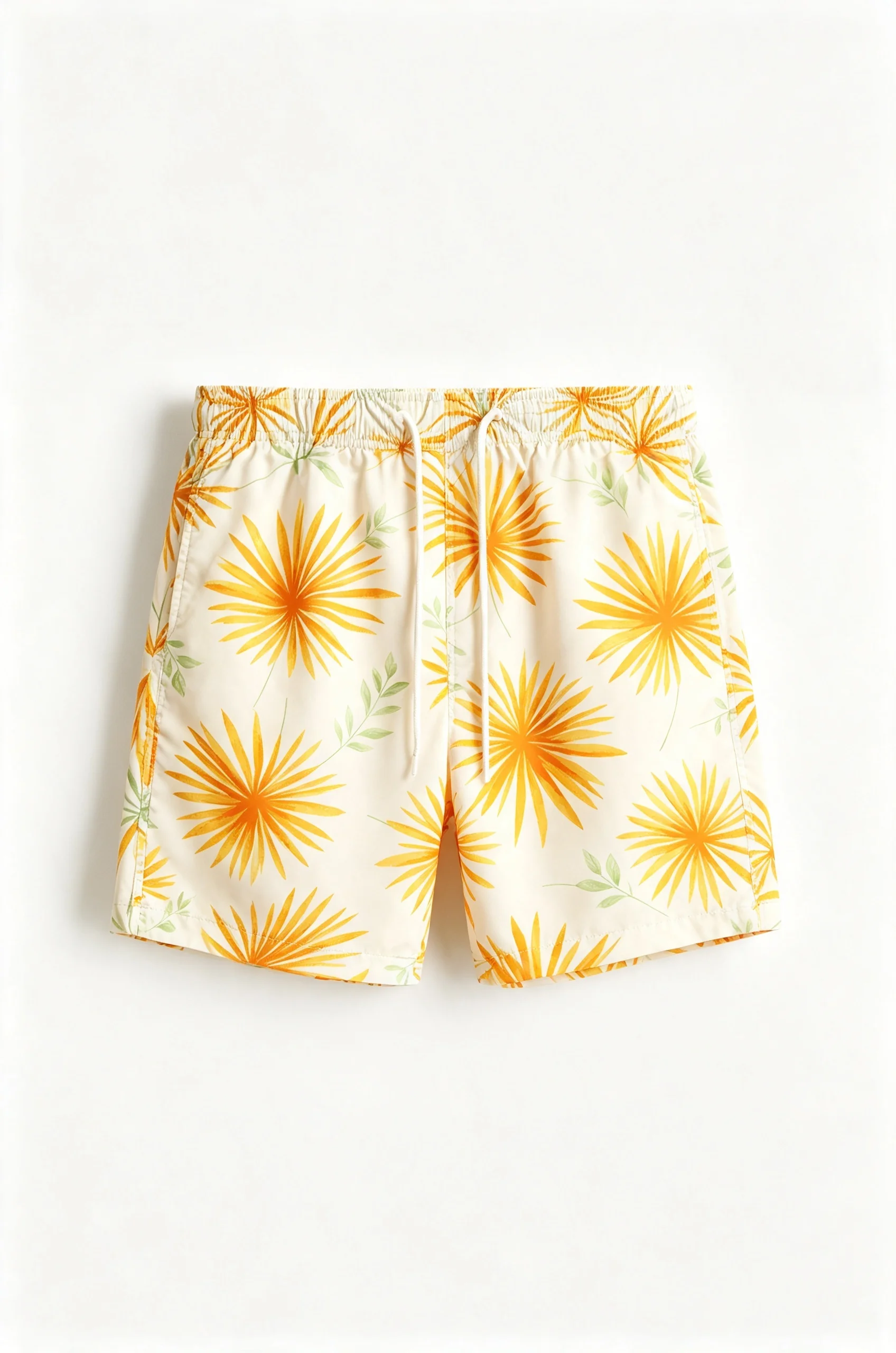Men's Yellow Palm Leaf Print Swim Shorts Elastic Waistband Quick Dry Board Shorts Summer Beach Casual Surf Vacation Wear