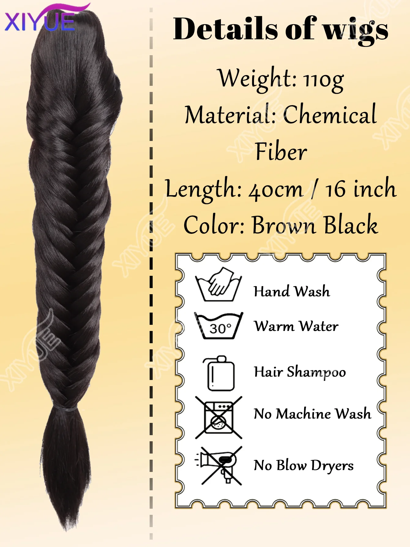 XY Brown Black 40cm Fishbone Braid Ponytail Extension Synthetic Wig Clip-on Drawstring Fishbone Ponytail for Daily & Cosplay Use