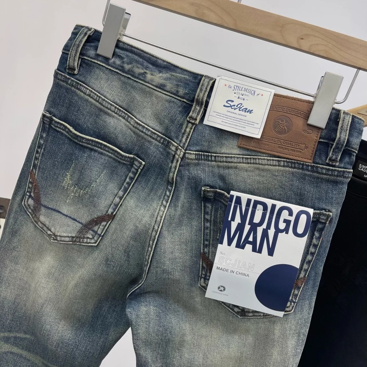 High Quality American Retro Vintage Cat Whisker Ripped Washed Denim Jeans for Men Stretch Slim Fit Skinny Straight Leg Pants