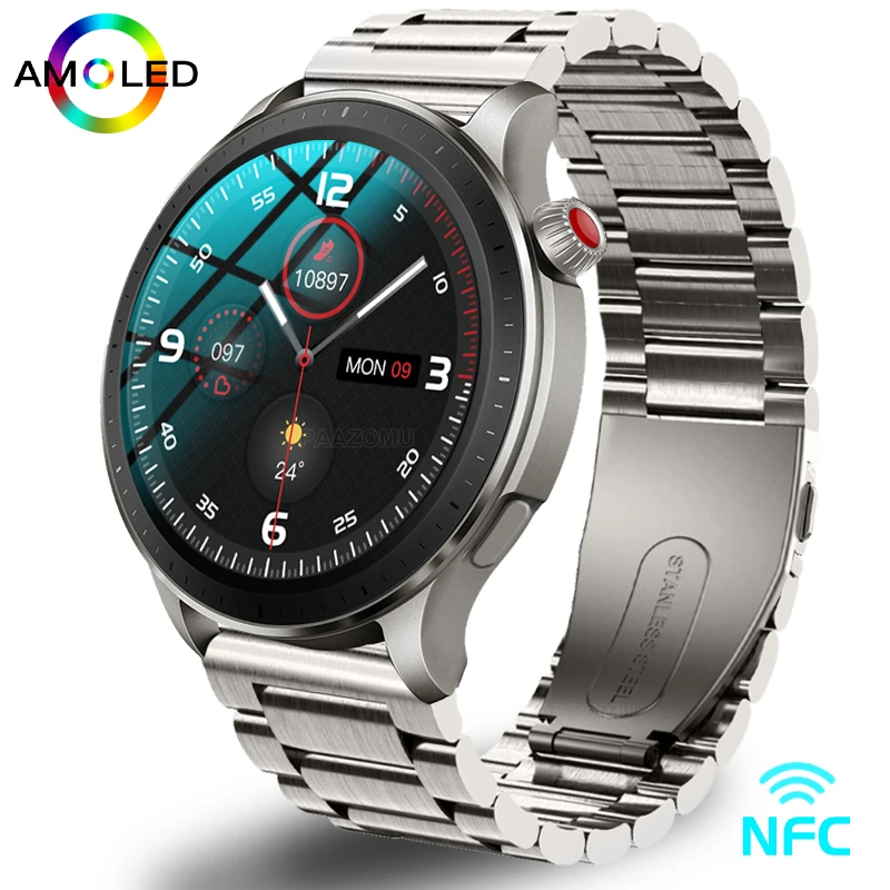 PAAZOMU Smart Watch for Men Android iPhone 1.5”AMOLED Display Bluetooth Calls 15 Sports Modes Heart Rate Blood Oxygen Monitor