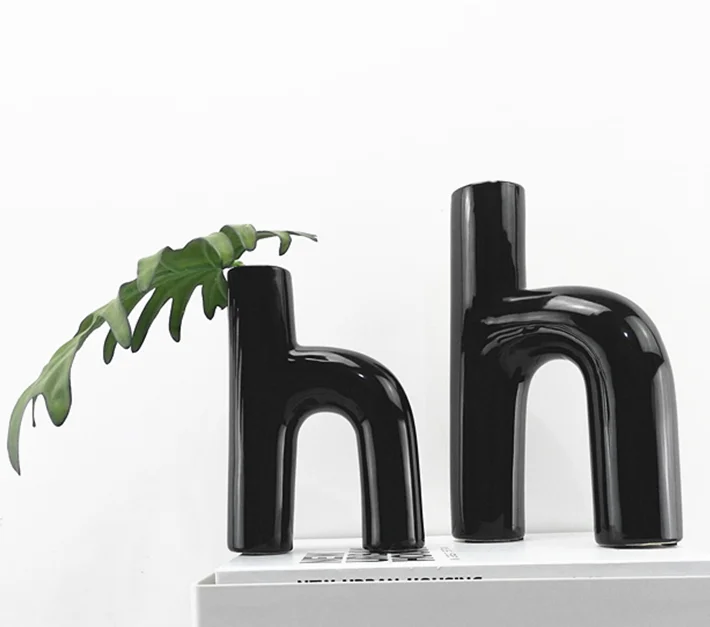 Modern Minimalist Black White H-Shape Ceramic Decorative Piece Bathroom Real Estate Sales Office Cabinet Home Decor