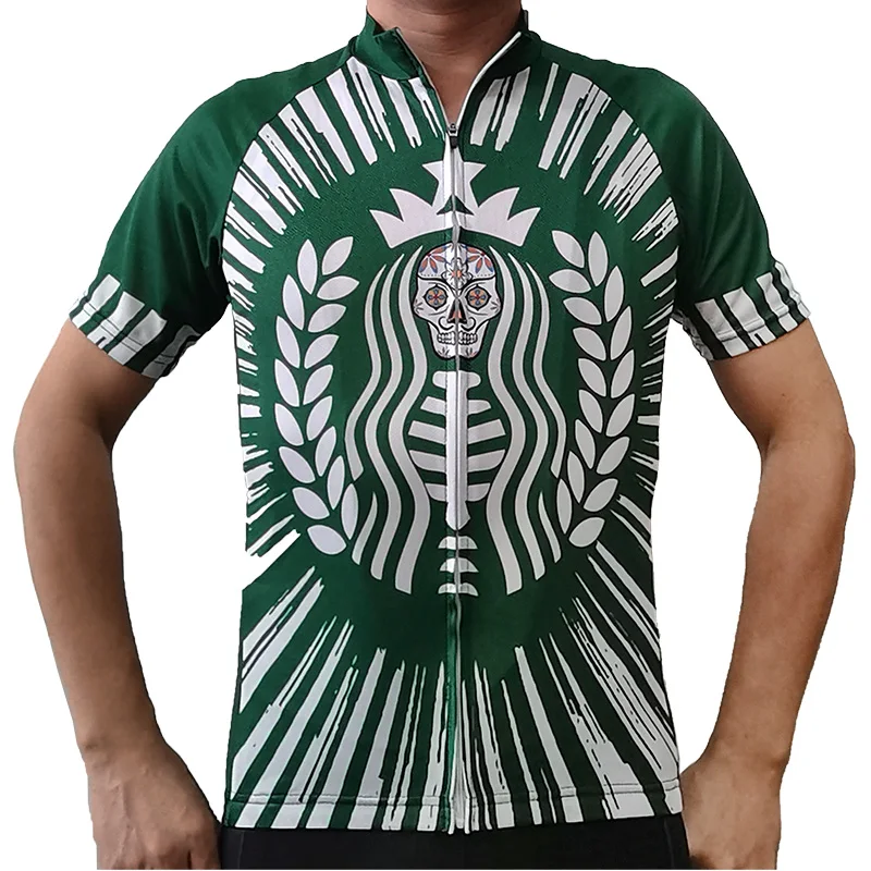 

Cycling Shirt, Short Sleeve Bicycle Jacket, Road Jersey, Gree Skull, Bike Sport Top, Downhill Malliot Pocket, Motorcycle Clothes