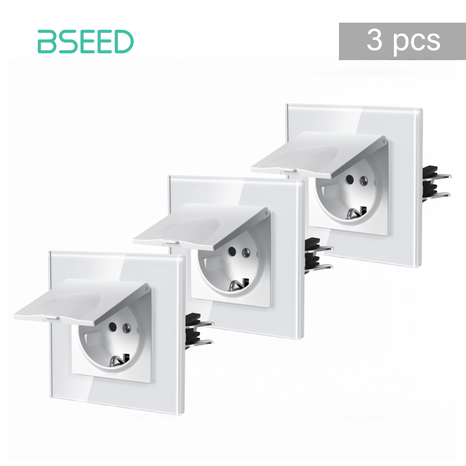 BSEED E-Serie EU-Standard Wasserdichte Wandsteckdose mit Abdeckung Kristallglas-Panel 16A 110V-250V