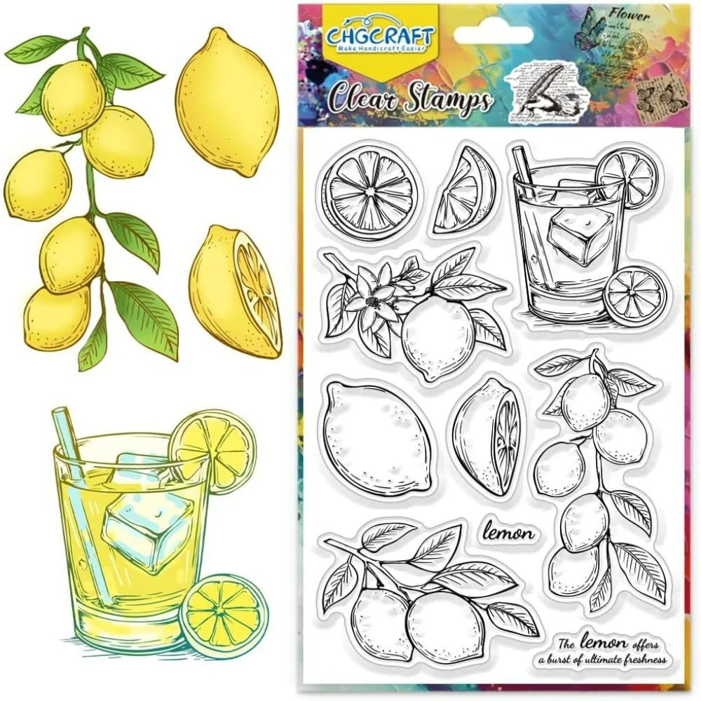 Sellos transparentes de limones, sellos de silicona transparentes de jugo de limón, flores de limón, rodajas de limón, sello transparente de silicona para hacer tarjetas DIY