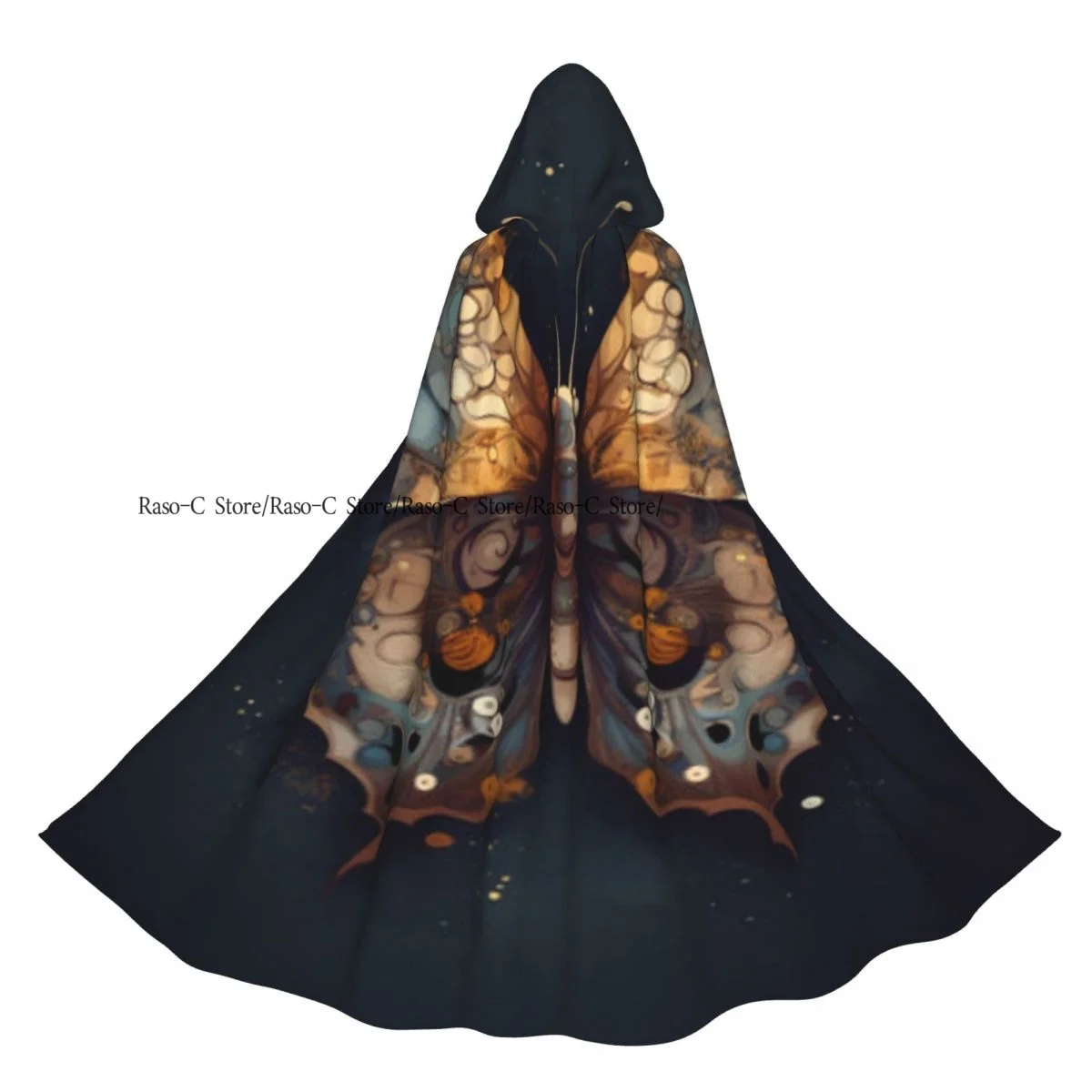

Long Cape Cloak Death Moth Print Hooded Cloak Coat Autumn Hoodies