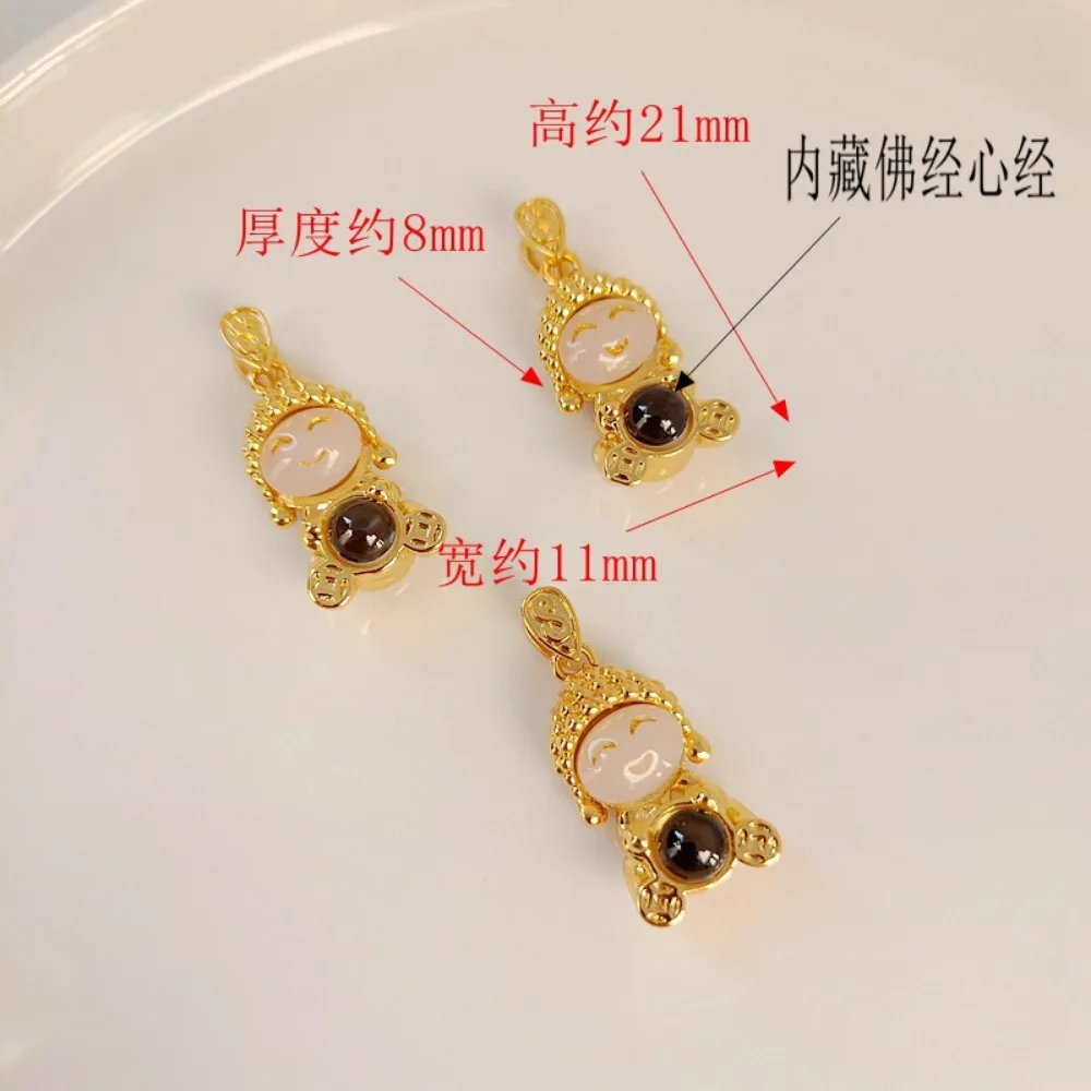 18K Gold-plated and Zircon Inlaid Little Novice Monk Cute Buddha Pendant Necklace, Handcrafted DIY Pendant Accessory