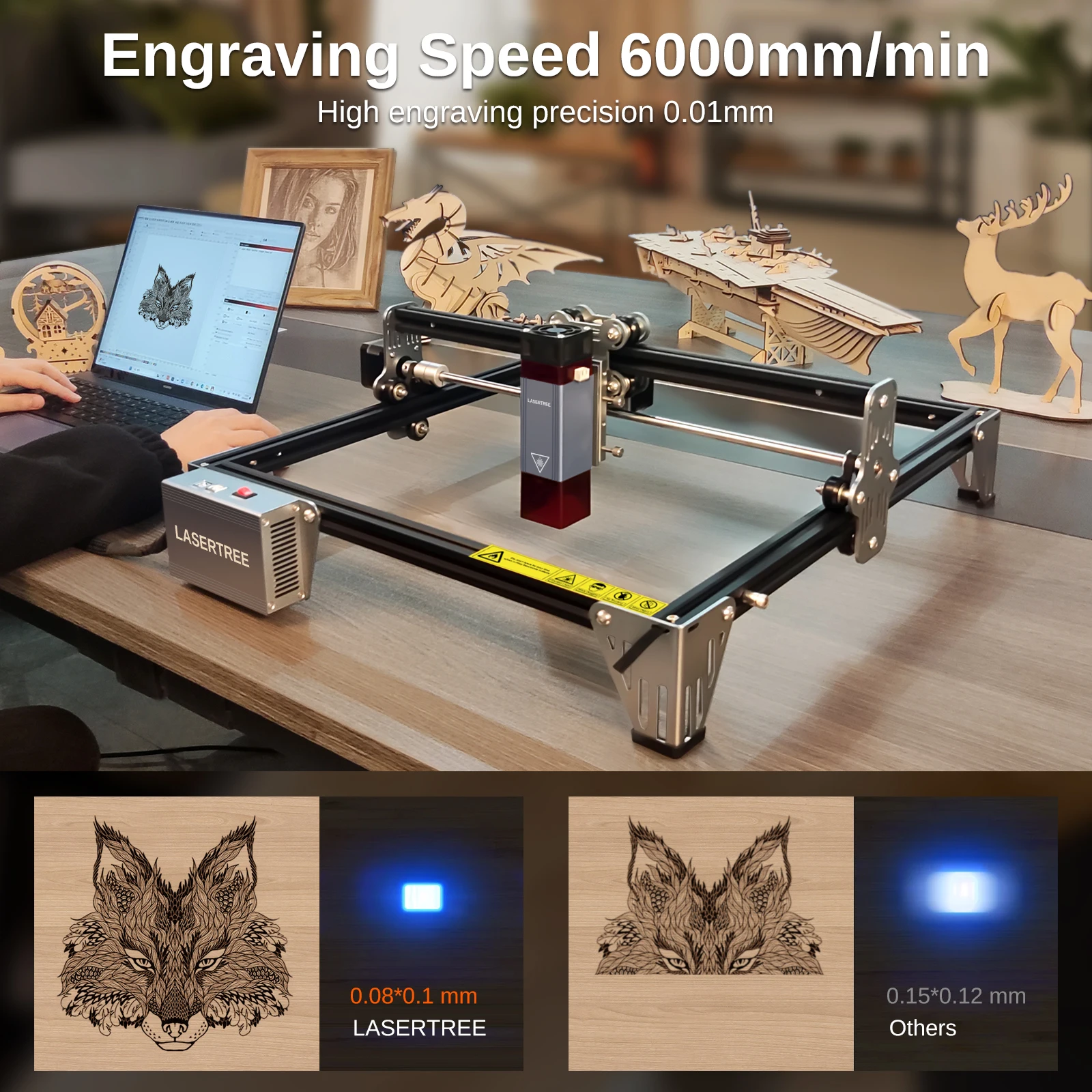 LASER TREE K1 Mini Laser Engraving Machine with 10W Laser Head Laser Engraver Cutter Woodworking Blue Light TTL Laser Module