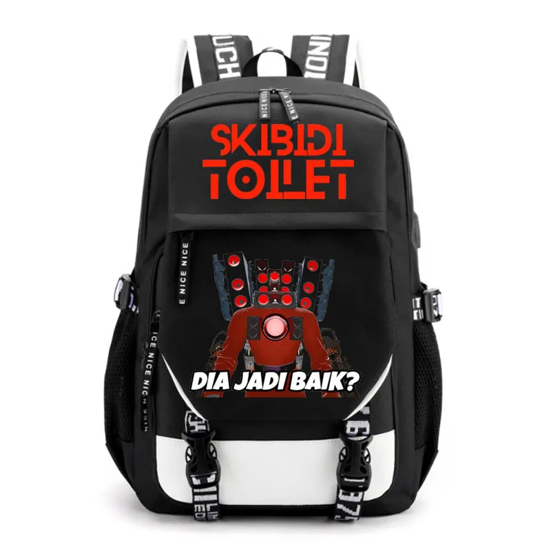 Skibidi Toilet Backpacks USB Black Women Men Travel Casual Backpacks Middle School Students Teens Laptop caderno escolar