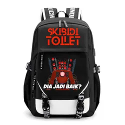 Skibidi-Mochilas de Viagem Casual para Estudantes do Ensino Médio, USB, Preto, Laptop, Mulheres, Homens