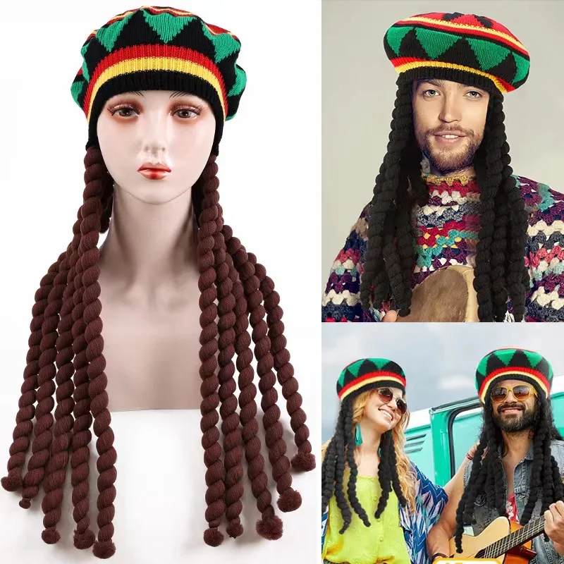 Unisex Wig Braids Hat Hip Hop Hats Knit Men Jamaica Bob Marley Rasta Beanie Winter Dreadlocks Reggae Caribbean Fancy Dress Hat