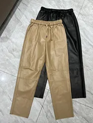 Damskie spodnie skinny z owczej skóry w kolorze khaki w kolorze czarnym