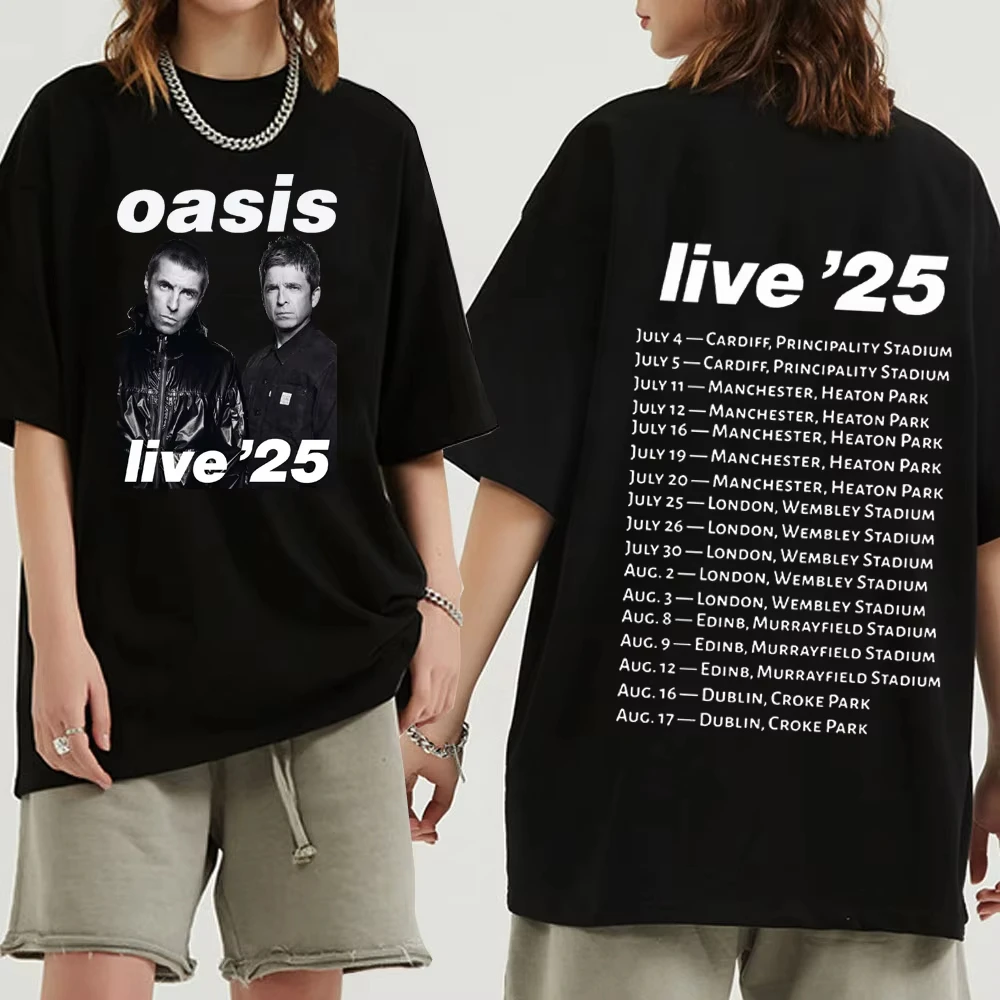 Brand Oasis Live 25 Tour Luxury T-Shirts Man Women Summer Casual O-Neck Cotton Oversized Short Sleeve Children Shirts Fans Gift