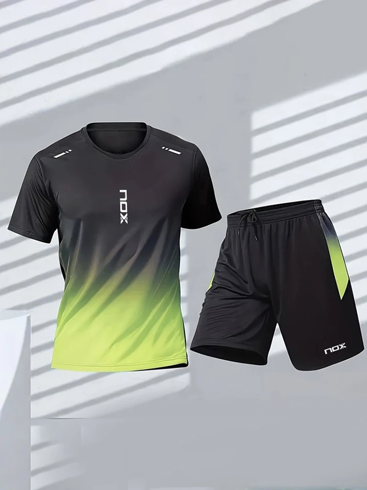 Conjunto de camiseta esportiva Nox masculina e shorts soltos, futebol, badminton, confortável, tênis, verão