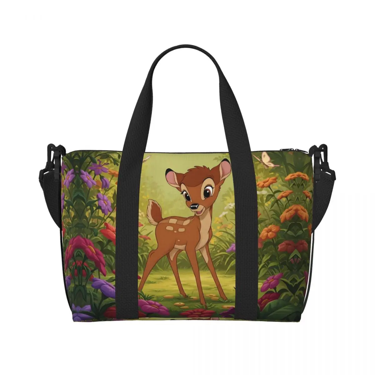 

Custom Large Bambi Tote Bag Women Kawaii Cartoon Anime Shopping Shoulder Beach Gym Travel Bag