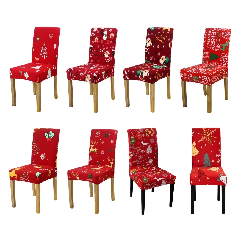 Christmas Cartoon Chair Cover Elastic Decorative Cover Elk Santa Pattern Dropship