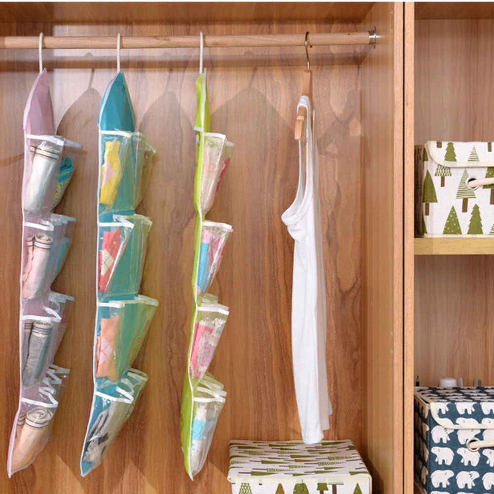 

16 Grid Underwear Socks Storage Bag Transparent Hanging Organizer for Bedroom Closet Door Polyester Storage Solution