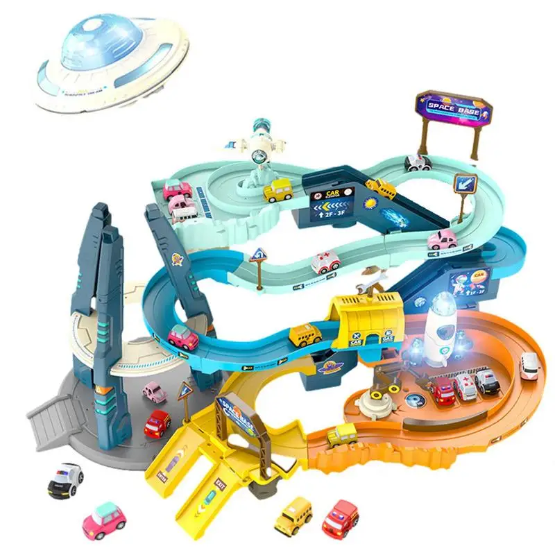 

Race Track Playset Racing Track With 4 Mini Cars Race Track Toy Mars Base Construction Race Track Educational Toy Vehicle