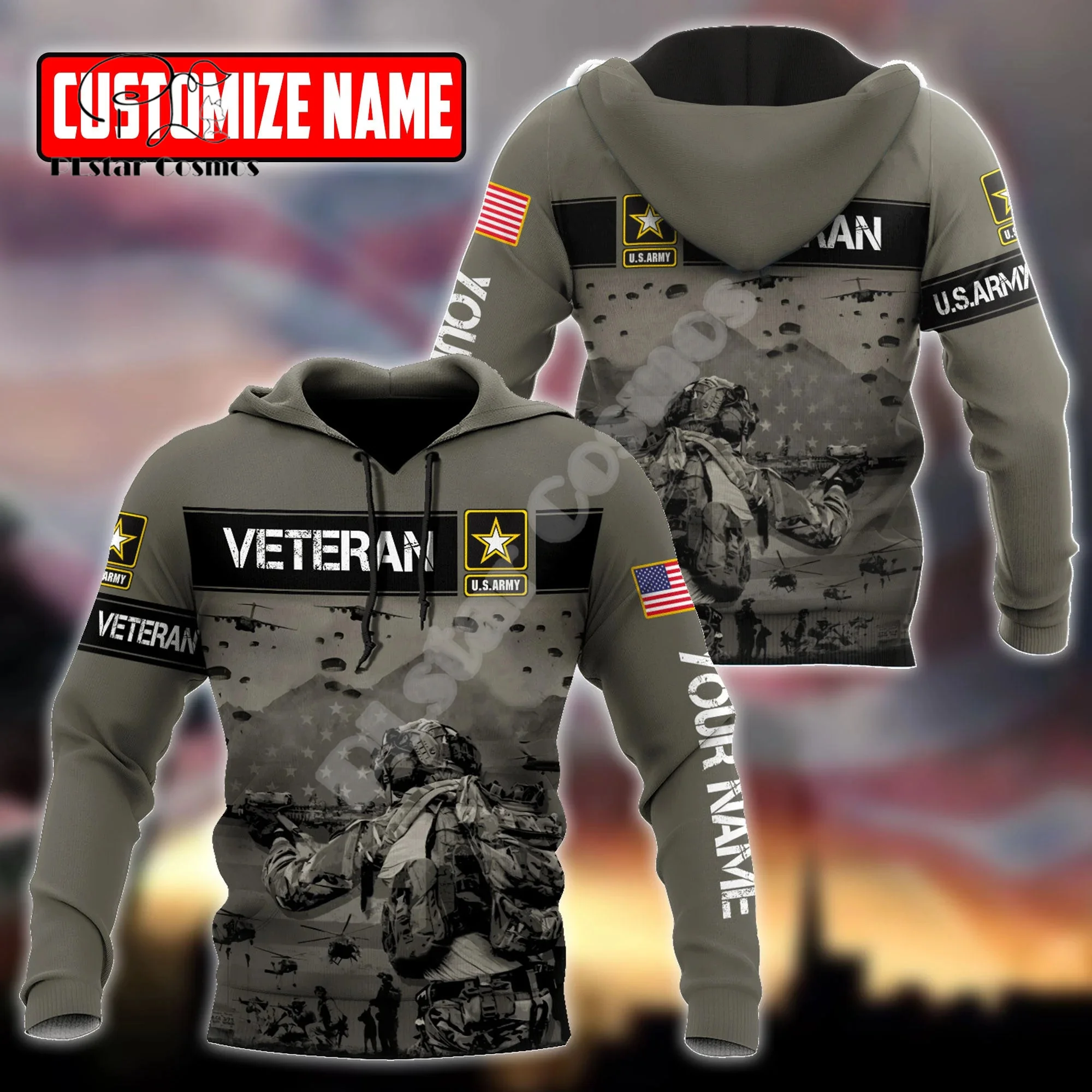 

Custom Name Army Military Veteran Soldier Camo Eagle Long Sleeves Tracksuit 3DPrint Pullover Streetwear Casual Jacket Hoodies 27